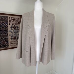 Eileen Fisher Cardigan 100% Wool Knit Blazer Beige Large